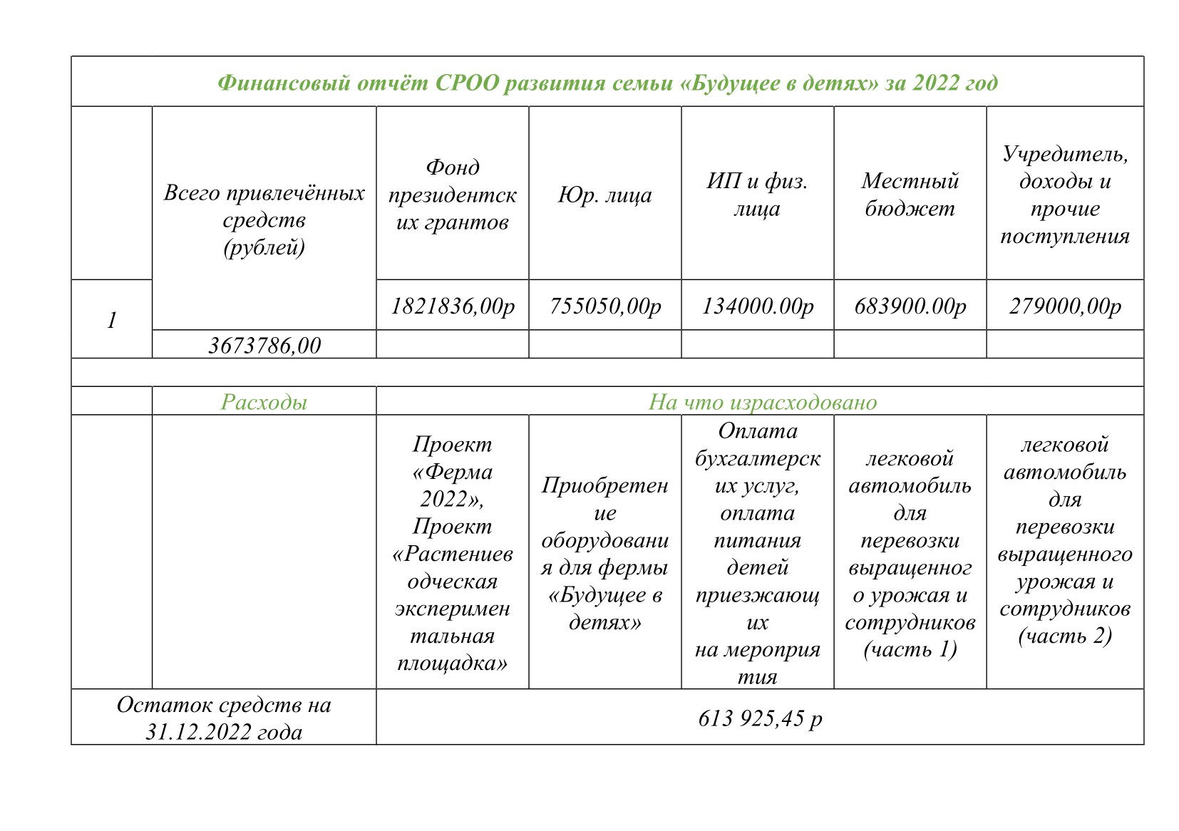 Отчеты СРОО развития семьи 